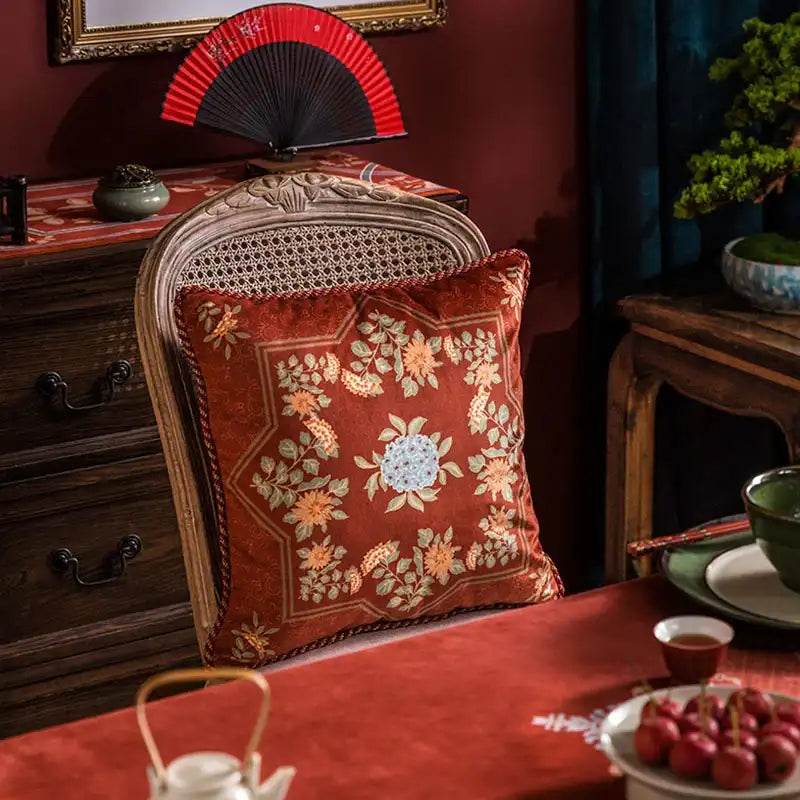 Chinoiserie Red Elegance Wedding Sofa Pillow Cushion - SinoCultural -- SJZBZ044A01 -