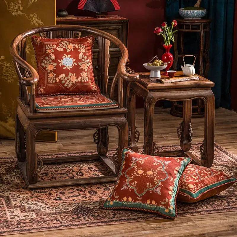 Chinoiserie Red Elegance Wedding Sofa Pillow Cushion - SinoCultural -- SJZBZ044A01 -