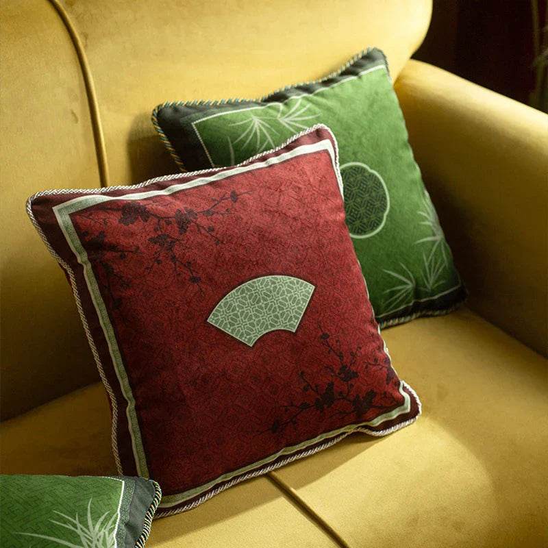 Chinoiserie Plum Blossom Bamboo Pillow Cushion - SinoCultural -- SJZBZ045A01 -