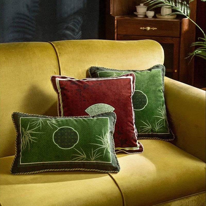 Chinoiserie Plum Blossom Bamboo Pillow Cushion - SinoCultural -- SJZBZ045A01