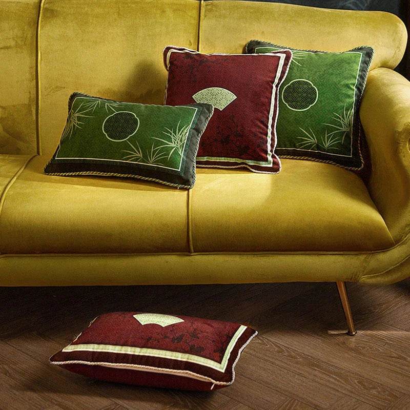 Chinoiserie Plum Blossom Bamboo Pillow Cushion - SinoCultural -- SJZBZ045A01