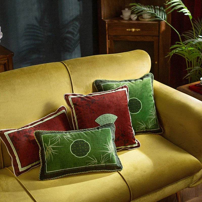 Chinoiserie Plum Blossom Bamboo Pillow Cushion - SinoCultural -- SJZBZ045A01 -