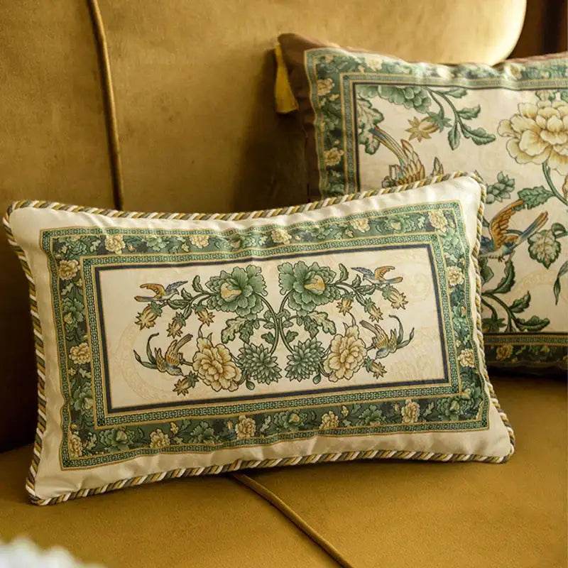 Chinoiserie Original Flowers and Birds Green Throw Pillow - SinoCultural -- SJZBZ046A01 -