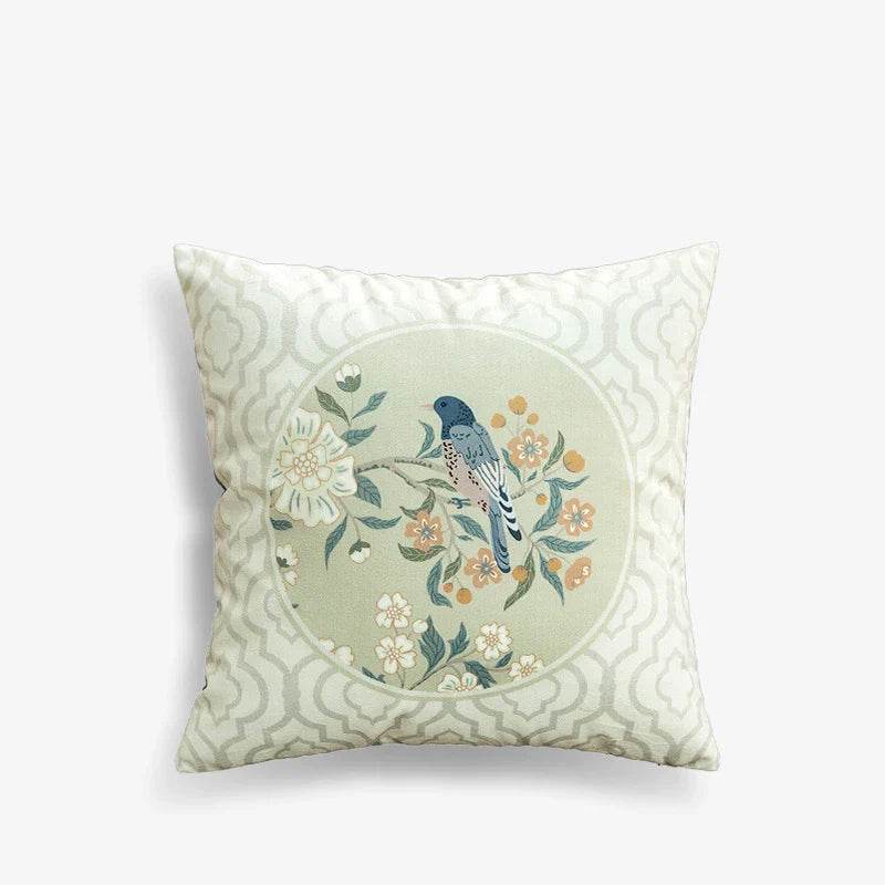 Chinoiserie Original Flowers and Birds Light Blue Throw Pillow - SinoCultural -- SJZBZ047A01 -