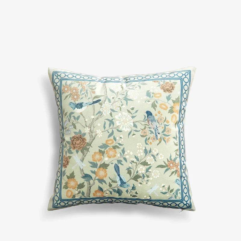 Chinoiserie Original Flowers and Birds Light Blue Throw Pillow - SinoCultural -- SJZBZ047A01