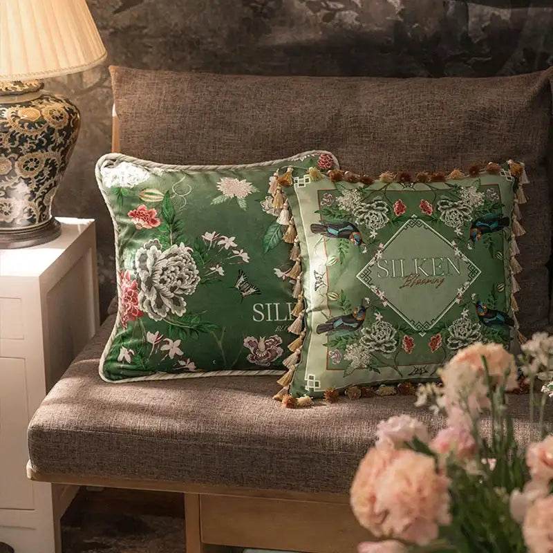 Chinoiserie Vintage Flowers and Birds Throw Pillow - SinoCultural -- SJZBZ048A01