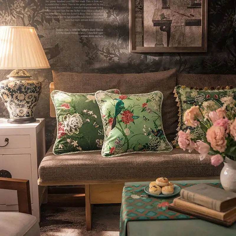 Chinoiserie Vintage Flowers and Birds Throw Pillow - SinoCultural -- SJZBZ048A01