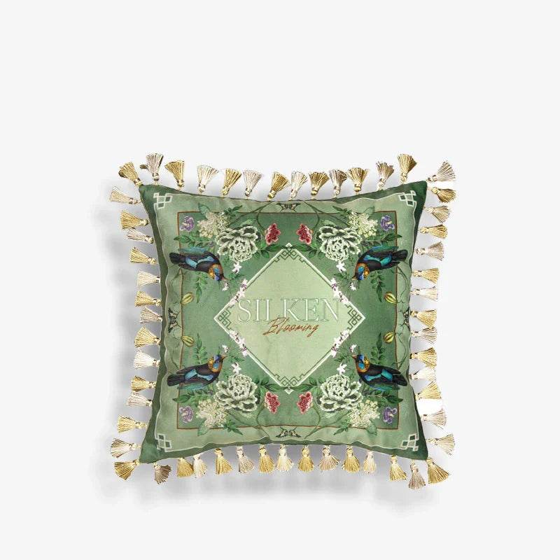 Chinoiserie Vintage Flowers and Birds Throw Pillow - SinoCultural -- SJZBZ048A01 -