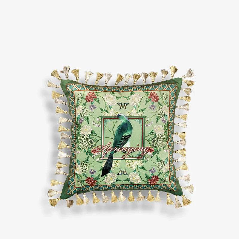 Chinoiserie Vintage Flowers and Birds Throw Pillow - SinoCultural -- SJZBZ048A01