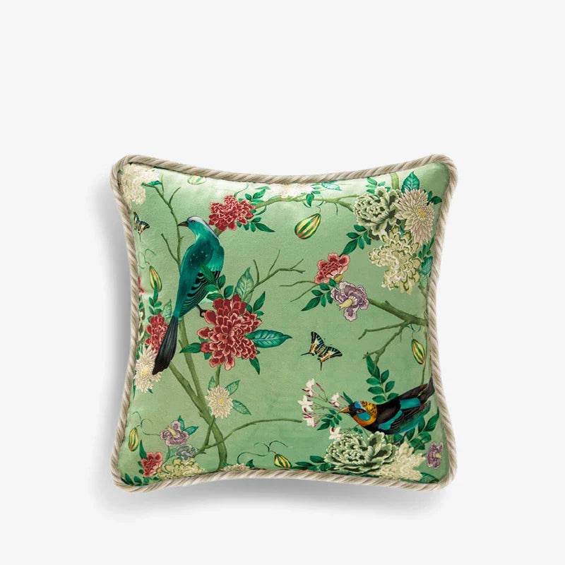 Chinoiserie Vintage Flowers and Birds Throw Pillow - SinoCultural -- SJZBZ048A01 -