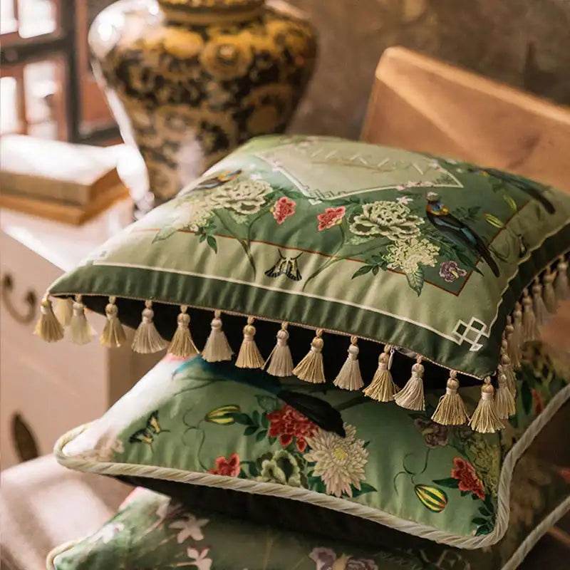 Chinoiserie Vintage Flowers and Birds Throw Pillow - SinoCultural -- SJZBZ048A01 -