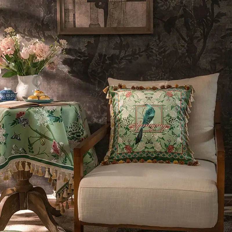 Chinoiserie Vintage Flowers and Birds Throw Pillow - SinoCultural -- SJZBZ048A01 -
