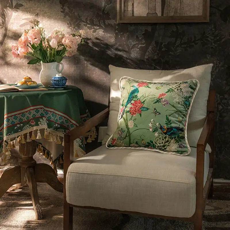 Chinoiserie Vintage Flowers and Birds Throw Pillow - SinoCultural -- SJZBZ048A01 -