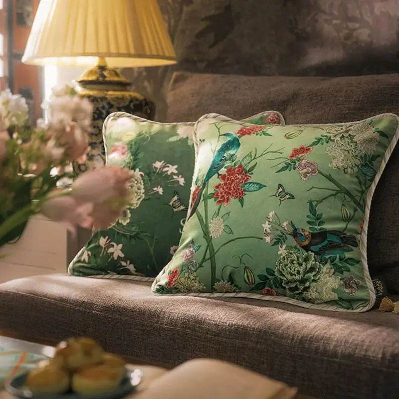 Chinoiserie Vintage Flowers and Birds Throw Pillow - SinoCultural -- SJZBZ048A01 -