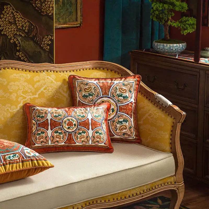 Chinoiserie Red-Yellow Classic Retro Luxurious Throw Pillow - SinoCultural