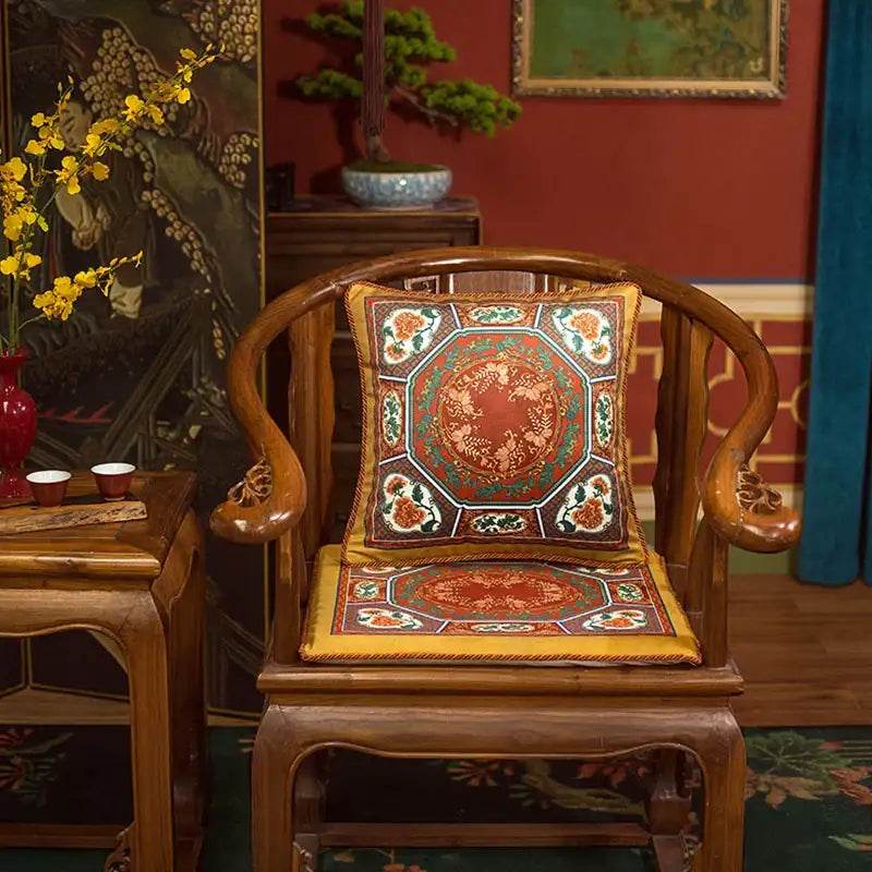 Chinoiserie Red-Yellow Classic Retro Luxurious Throw Pillow - SinoCultural