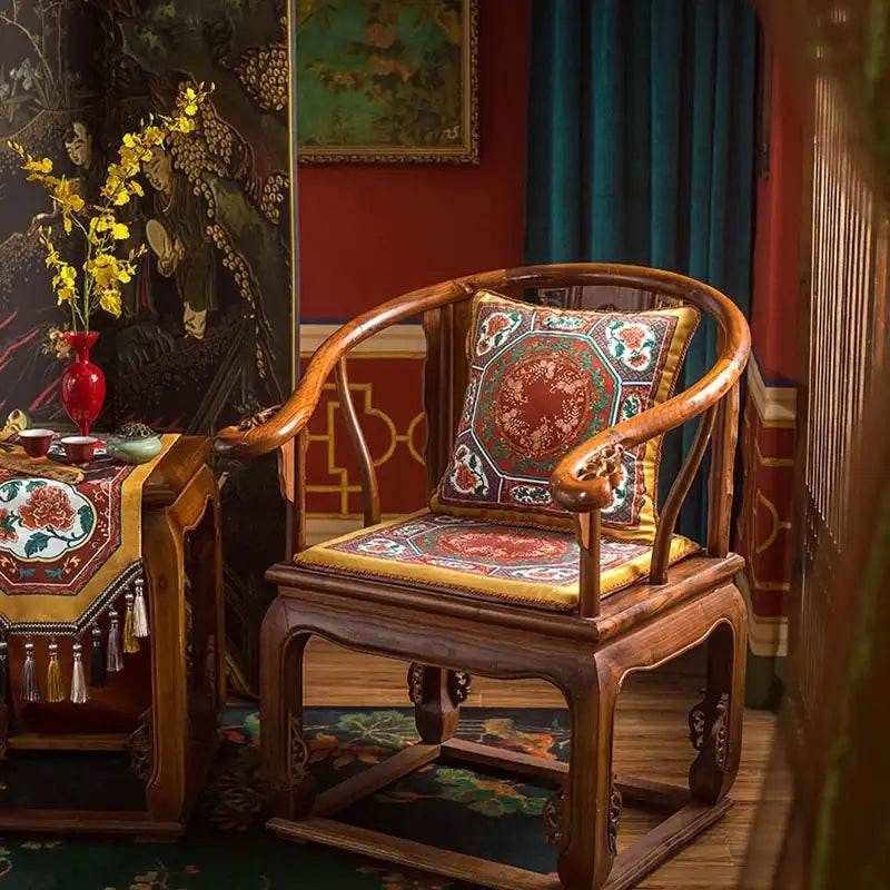 Chinoiserie Red-Yellow Classic Retro Luxurious Throw Pillow - SinoCultural