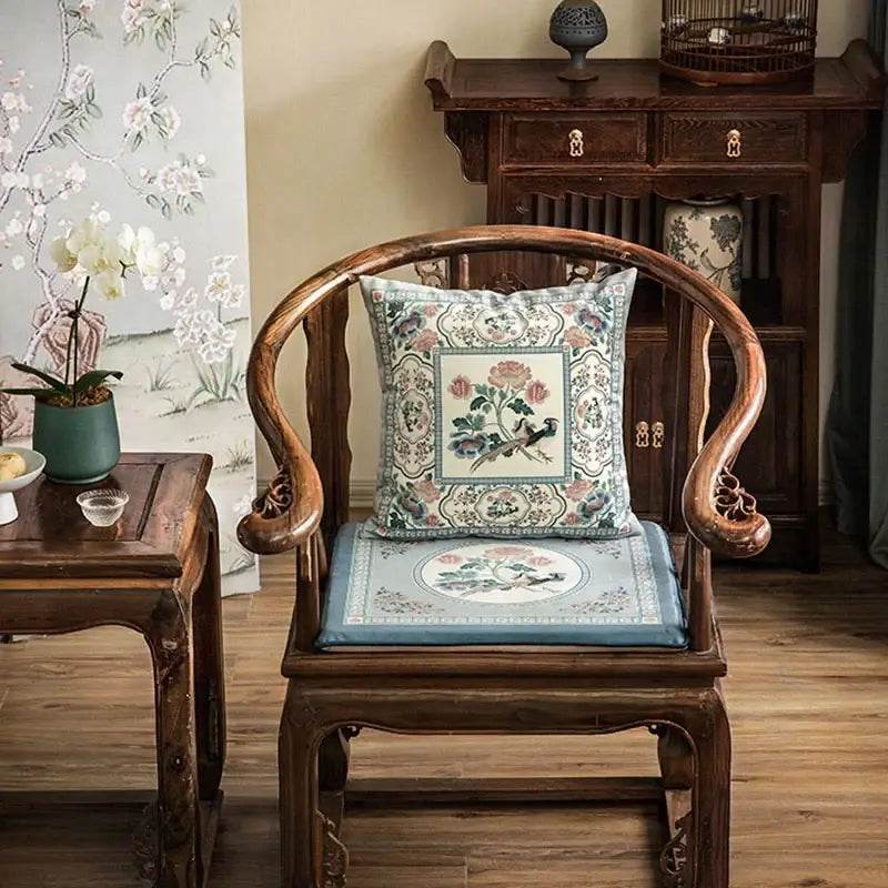 Chinoiserie Original Flowers and Birds Throw Pillow - SinoCultural -- SJZBZ058A01