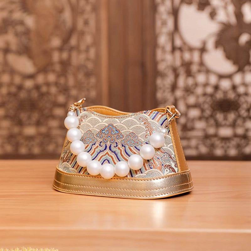 Shu Embroiderey Pearl Beaded Bucket Bag - SinoCultural -- P120550