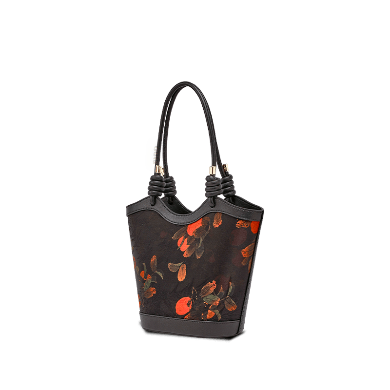 Xiangyunsha Silk Leather Printed Persimmon Shoulder Bag - SinoCultural -- YS120763