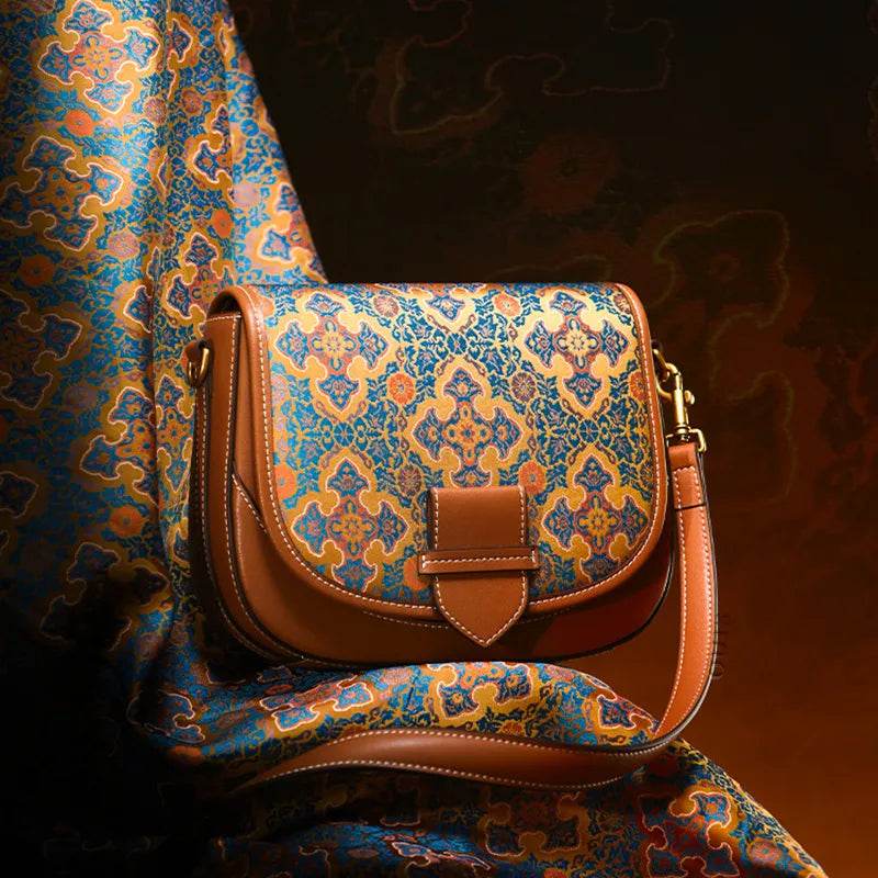 Song Brocade Silk Messenger Bag – Ruyi Leather Crossbody - SinoCultural -- FJ220678-1