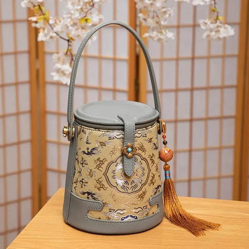 Song Brocade Fragrant Cloud Silk Bucket Bag - SinoCultural -- KM-0216-M2