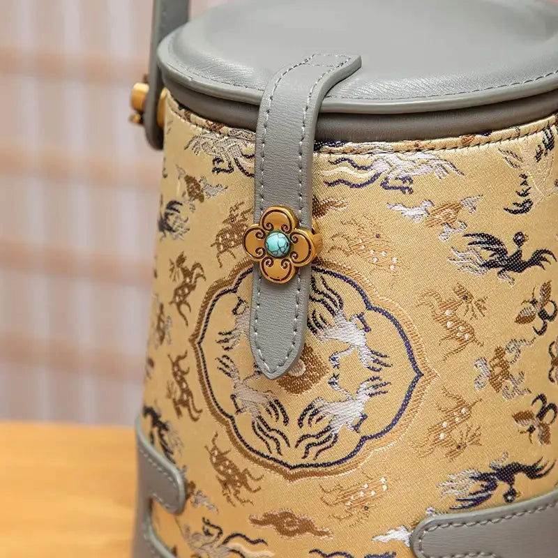 Song Brocade Fragrant Cloud Silk Bucket Bag - SinoCultural -- KM-0216-M2