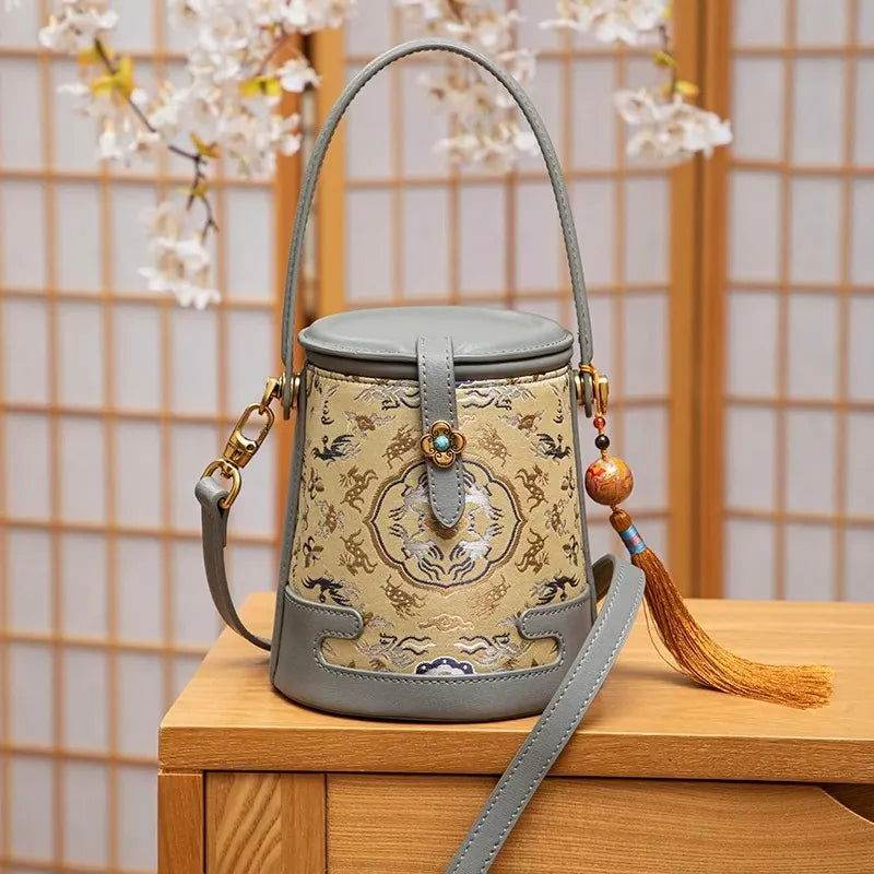 Song Brocade Fragrant Cloud Silk Bucket Bag - SinoCultural -- KM-0216-M2