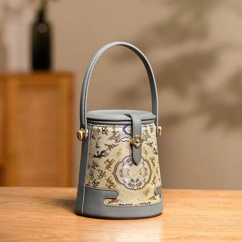 Song Brocade Fragrant Cloud Silk Bucket Bag - SinoCultural -- KM-0216-M2