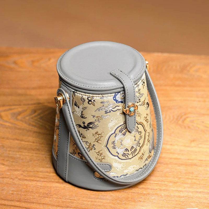 Song Brocade Fragrant Cloud Silk Bucket Bag - SinoCultural -- KM-0216-M2