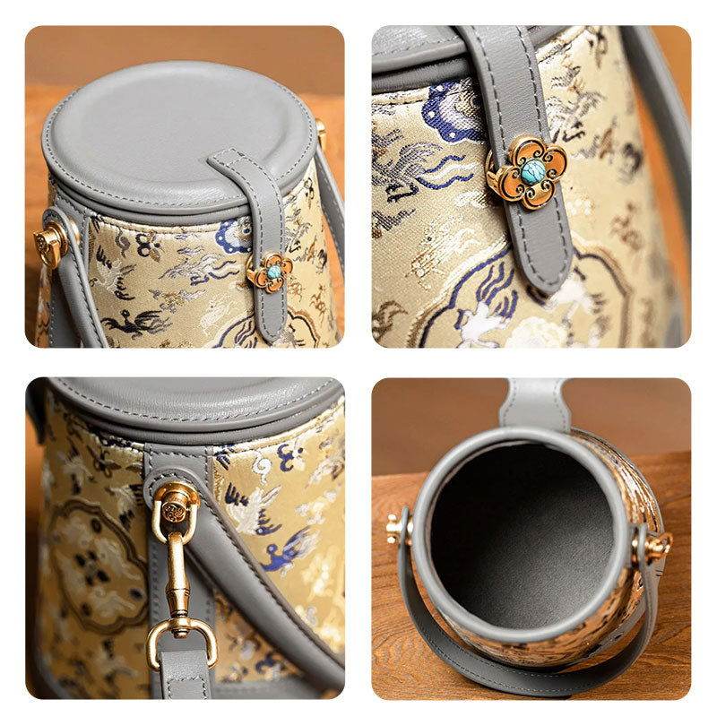 Song Brocade Fragrant Cloud Silk Bucket Bag - SinoCultural -- KM-0216-M2