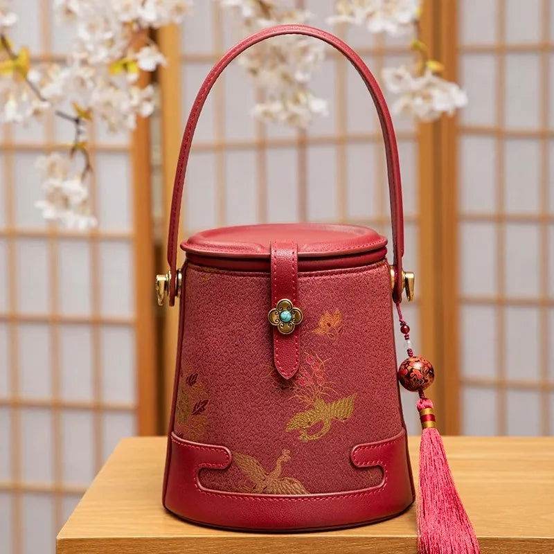 Song Brocade Fragrant Cloud Silk Bucket Bag - SinoCultural -- KM-0216-M2