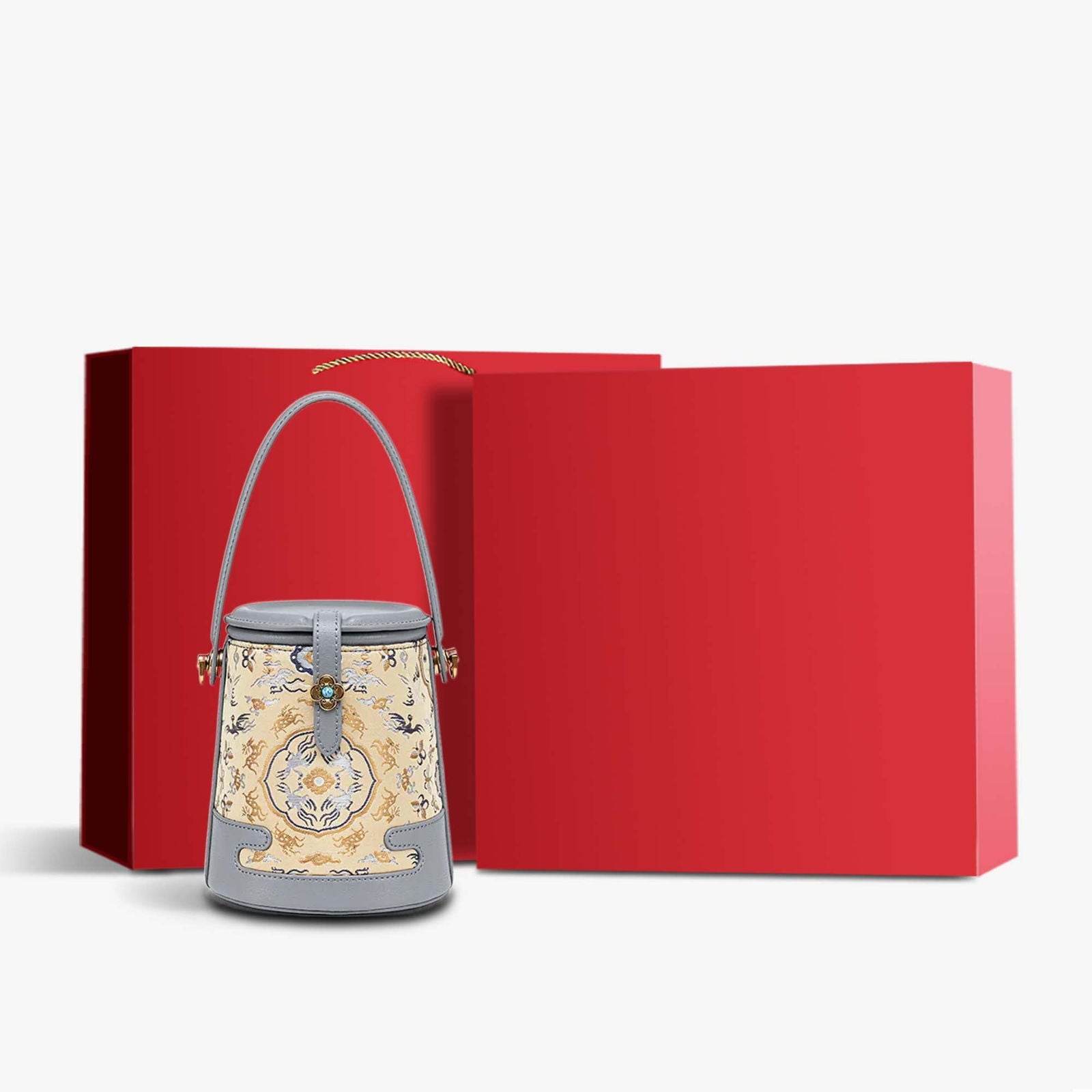 Song Brocade Fragrant Cloud Silk Bucket Bag - SinoCultural -- KM-0216-M2