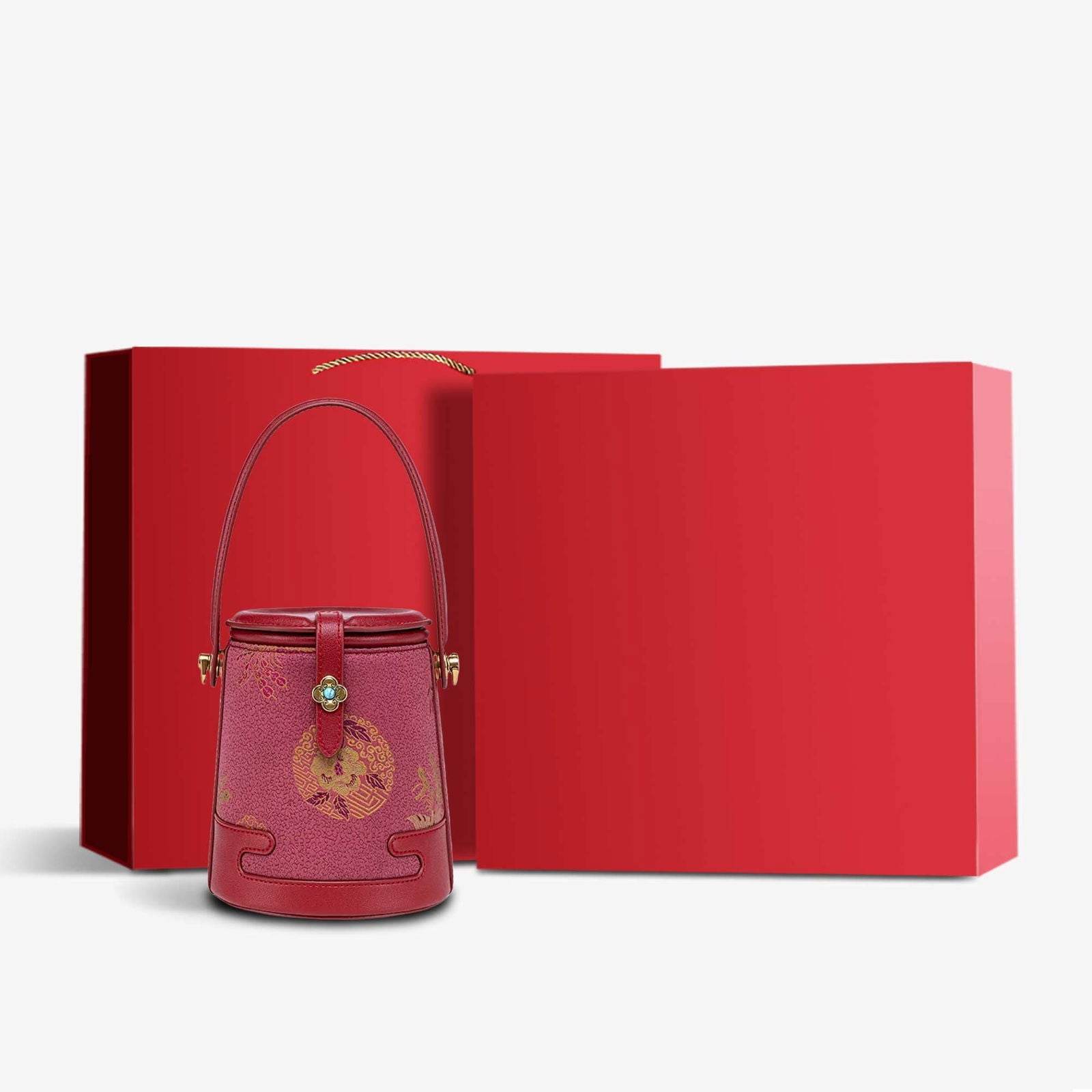 Song Brocade Fragrant Cloud Silk Bucket Bag - SinoCultural -- KM-0216-M2