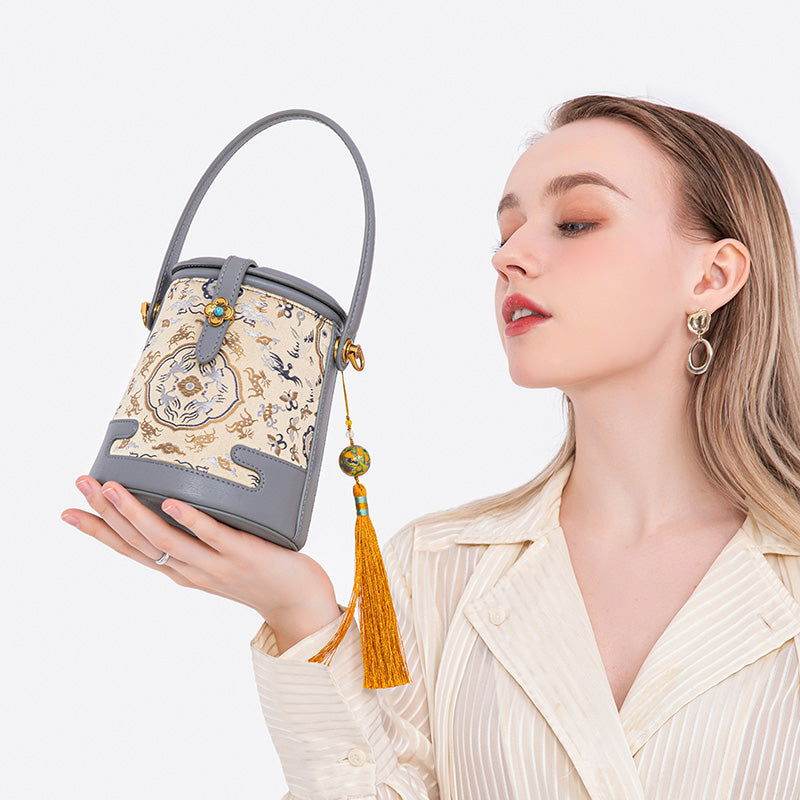 Song Brocade Fragrant Cloud Silk Bucket Bag - SinoCultural -- KM-0216-M2