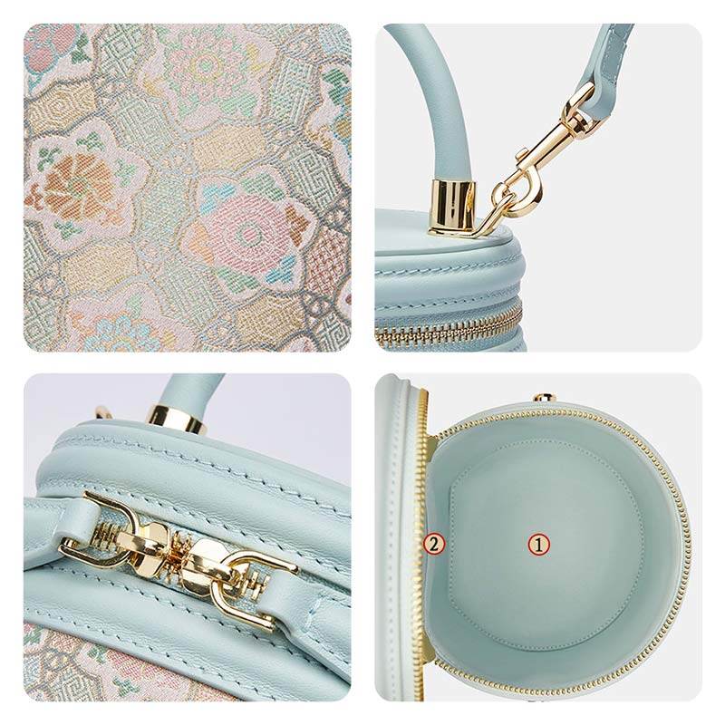 Song Brocade Leather Bucket Cylinder Bag - SinoCultural -- P11017902LB-1