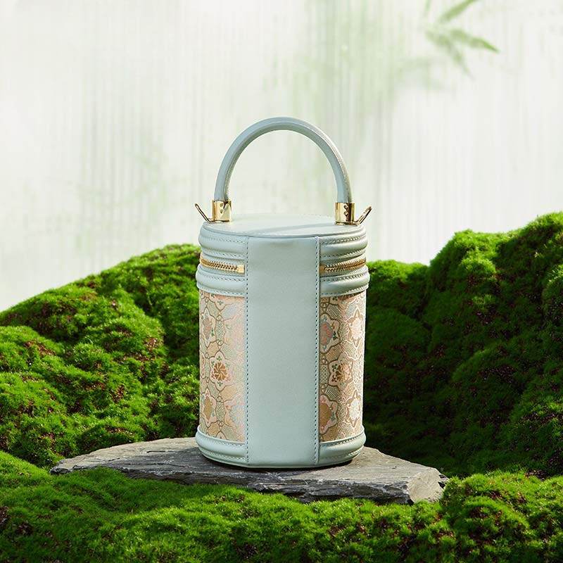 Song Brocade Leather Bucket Cylinder Bag - SinoCultural -- P11017902LB-1