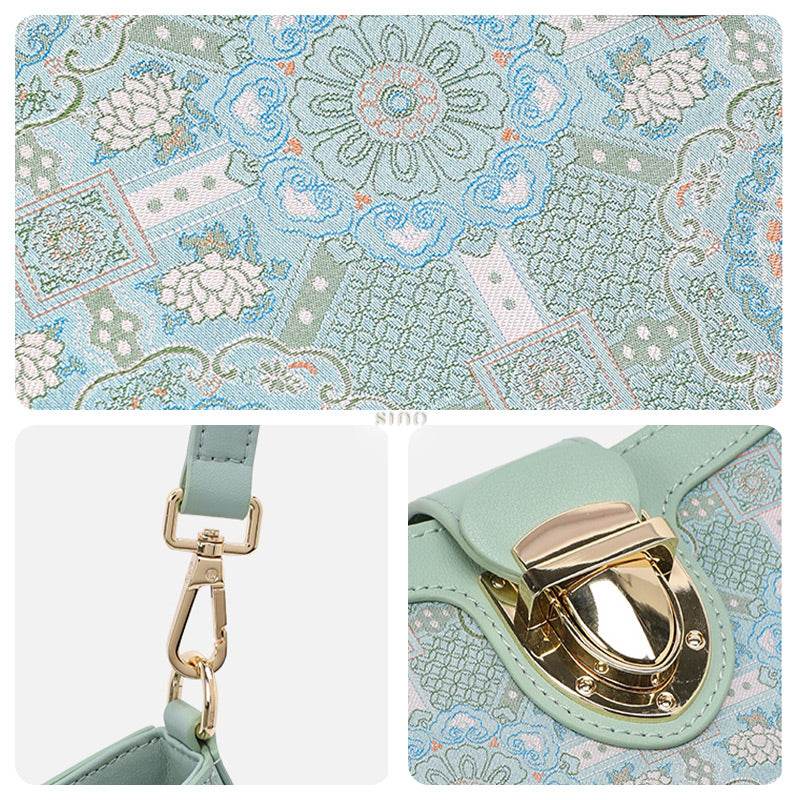 Song Brocade Leather Green Shoulder Bag Badayun Pattern - SinoCultural -- FJ270038-2 -
