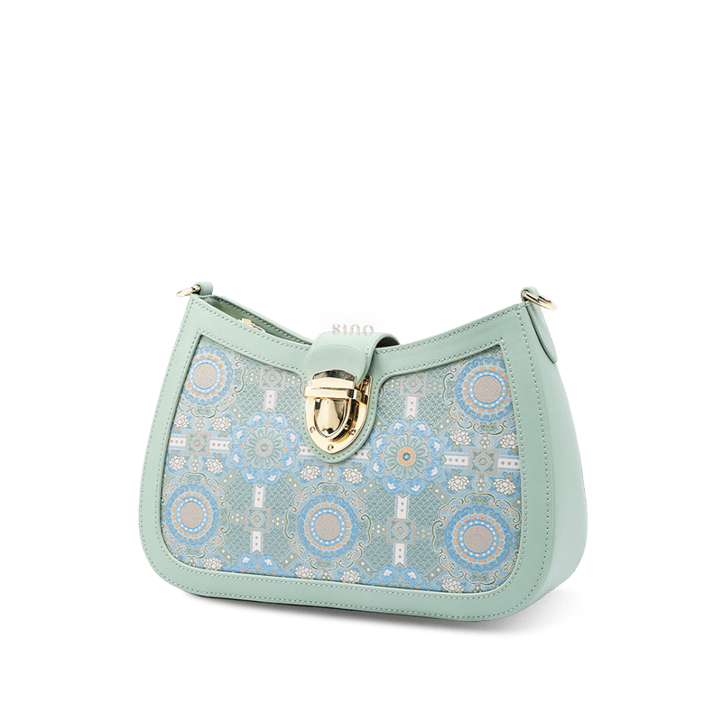 Song Brocade Leather Green Shoulder Bag Badayun Pattern - SinoCultural -- FJ270038-2 -