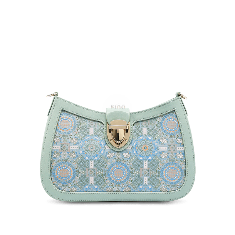 Song Brocade Leather Green Shoulder Bag Badayun Pattern - SinoCultural -- FJ270038-2 -