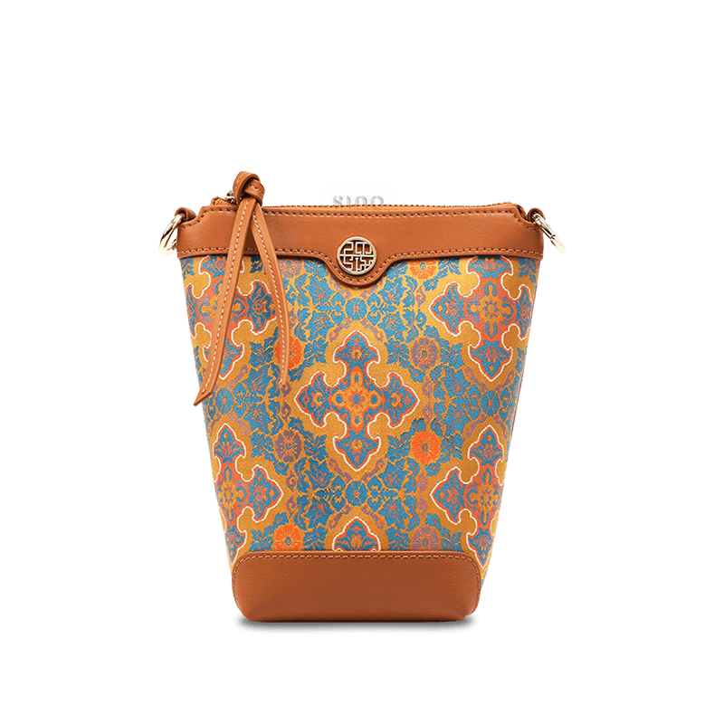 Song Brocade Leather Crossbody Mobile Phone Bag Four Harmonies and Ruyi Pattern - SinoCultural -- P220608