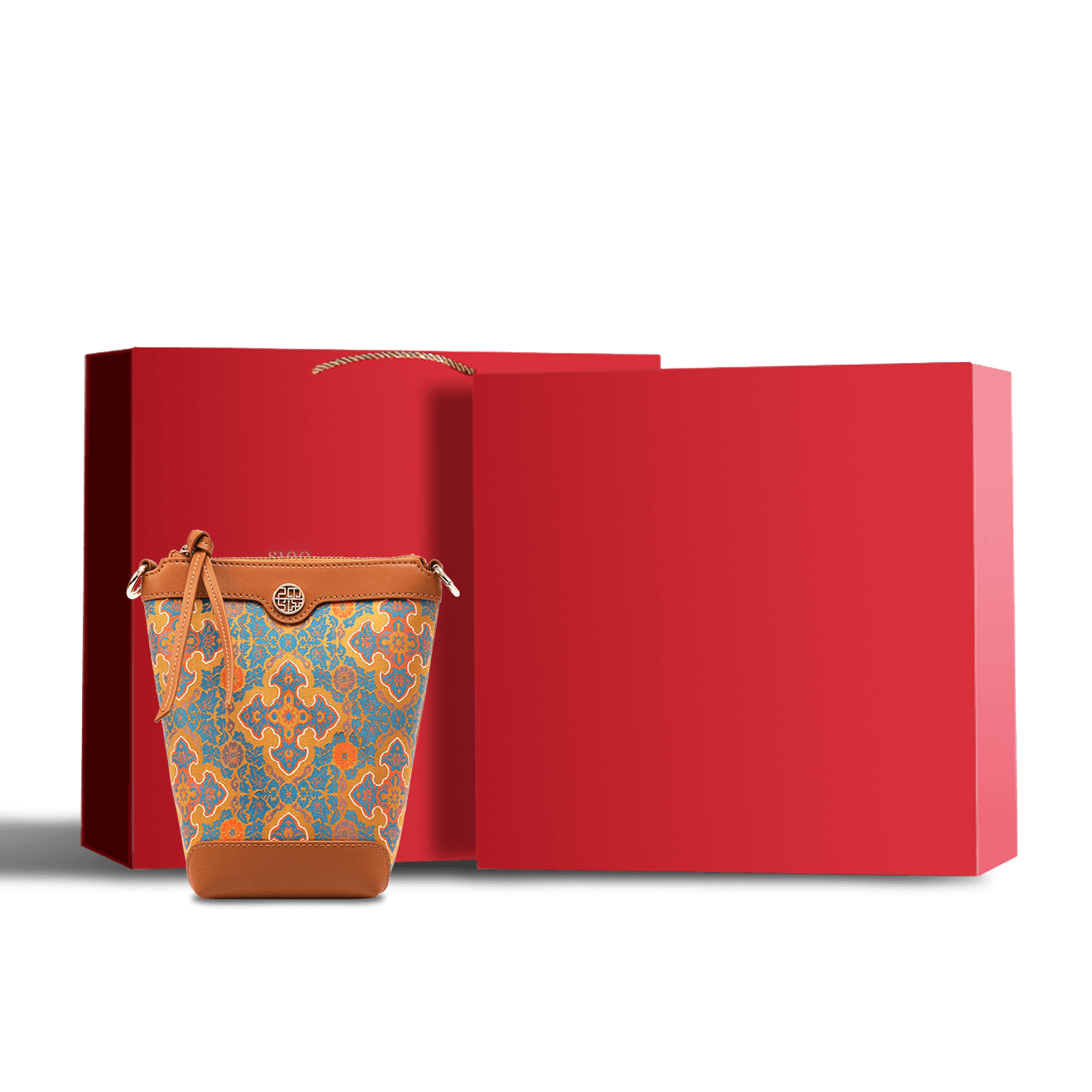 Song Brocade Leather Crossbody Mobile Phone Bag Four Harmonies and Ruyi Pattern - SinoCultural -- P220608