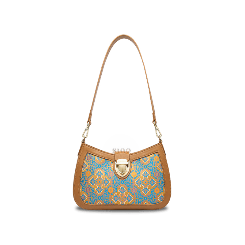 Song Brocade Leather Shoulder Underarm Bag Four Harmonies and Ruyi Pattern - SinoCultural -- P270038 -