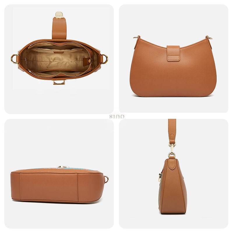 Song Brocade Leather Shoulder Underarm Bag Four Harmonies and Ruyi Pattern - SinoCultural -- P270038 -
