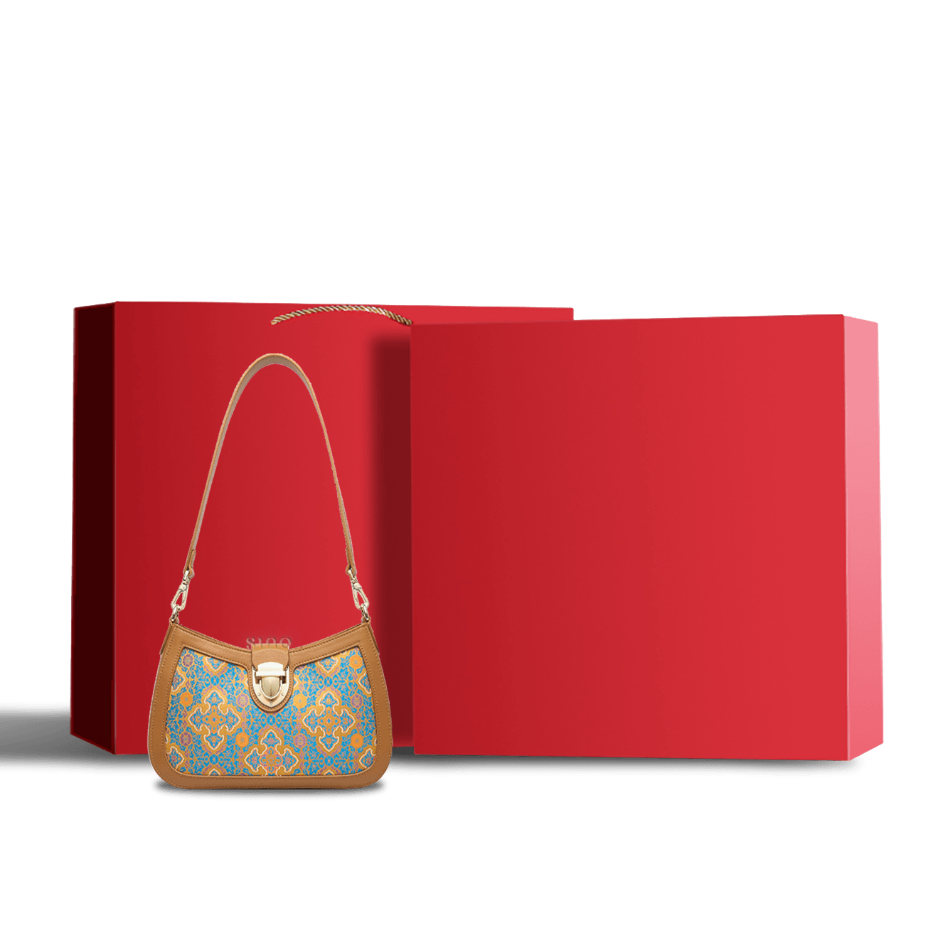 Song Brocade Leather Shoulder Underarm Bag Four Harmonies and Ruyi Pattern - SinoCultural -- P270038 -