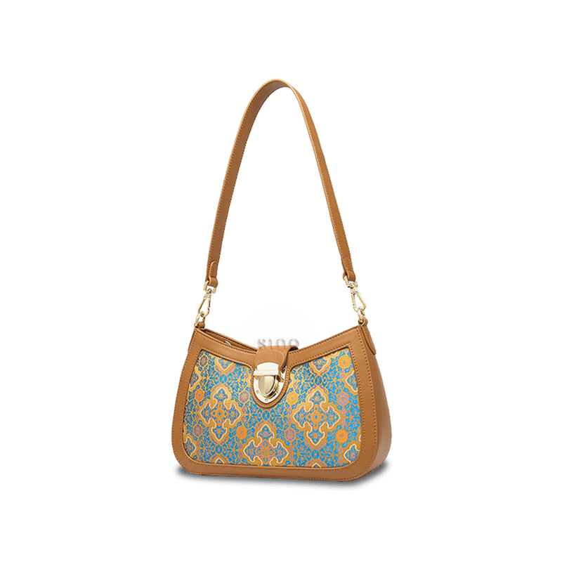 Song Brocade Leather Shoulder Underarm Bag Four Harmonies and Ruyi Pattern - SinoCultural -- P270038 -