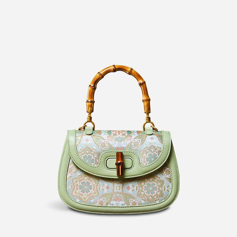 Song Brocade Mulberry Silk Bamboo Handle Handbag - SinoCultural -- P12062902-1
