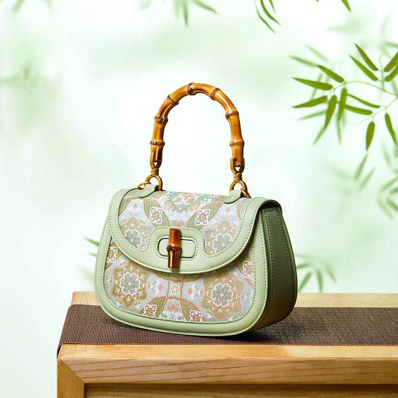 Song Brocade Mulberry Silk Bamboo Handle Handbag - SinoCultural -- P12062902-1