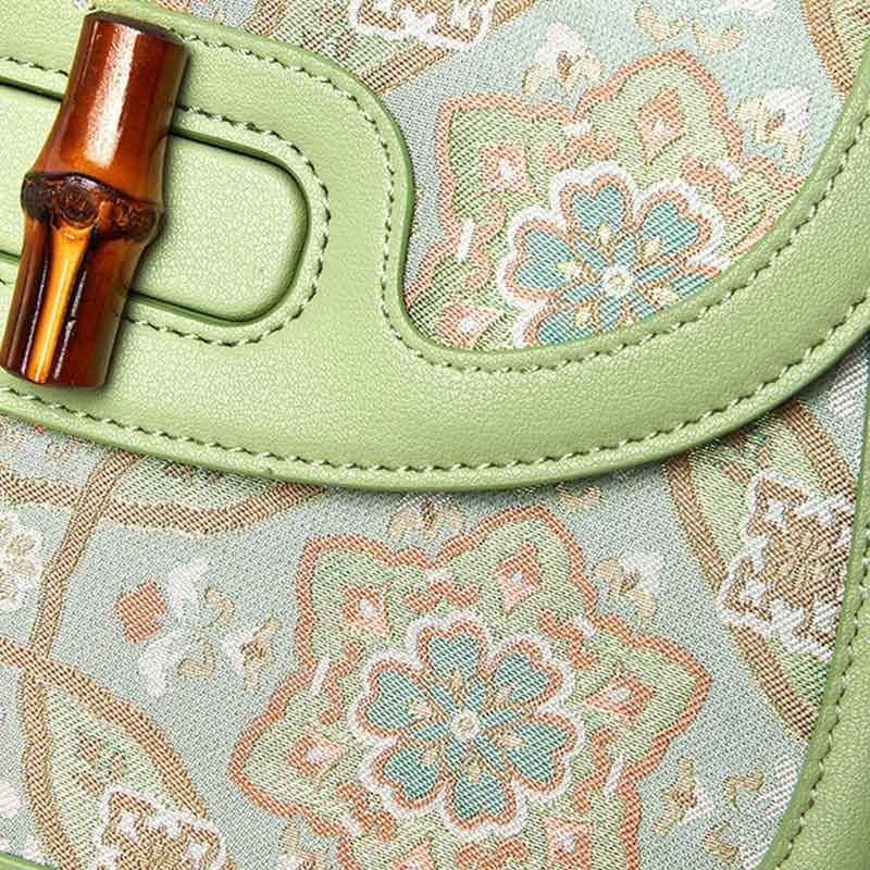 Song Brocade Mulberry Silk Bamboo Handle Handbag - SinoCultural -- P12062902-1