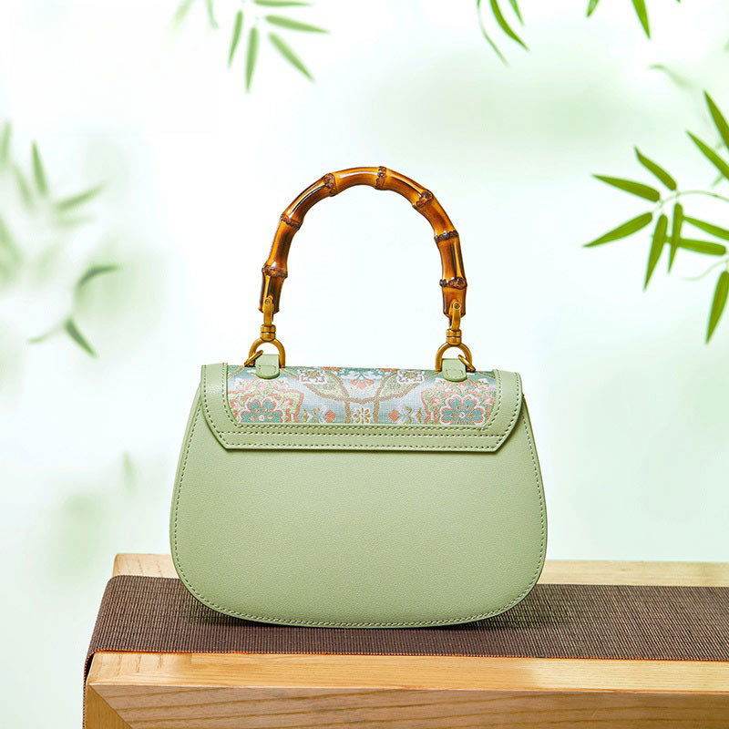 Song Brocade Mulberry Silk Bamboo Handle Handbag - SinoCultural -- P12062902-1
